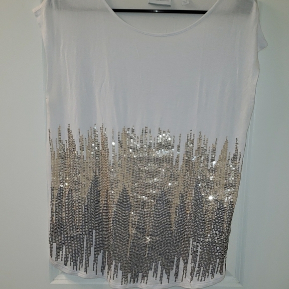 New York & Company Gold and White Short Sleeve Tee - Picture 5 of 5